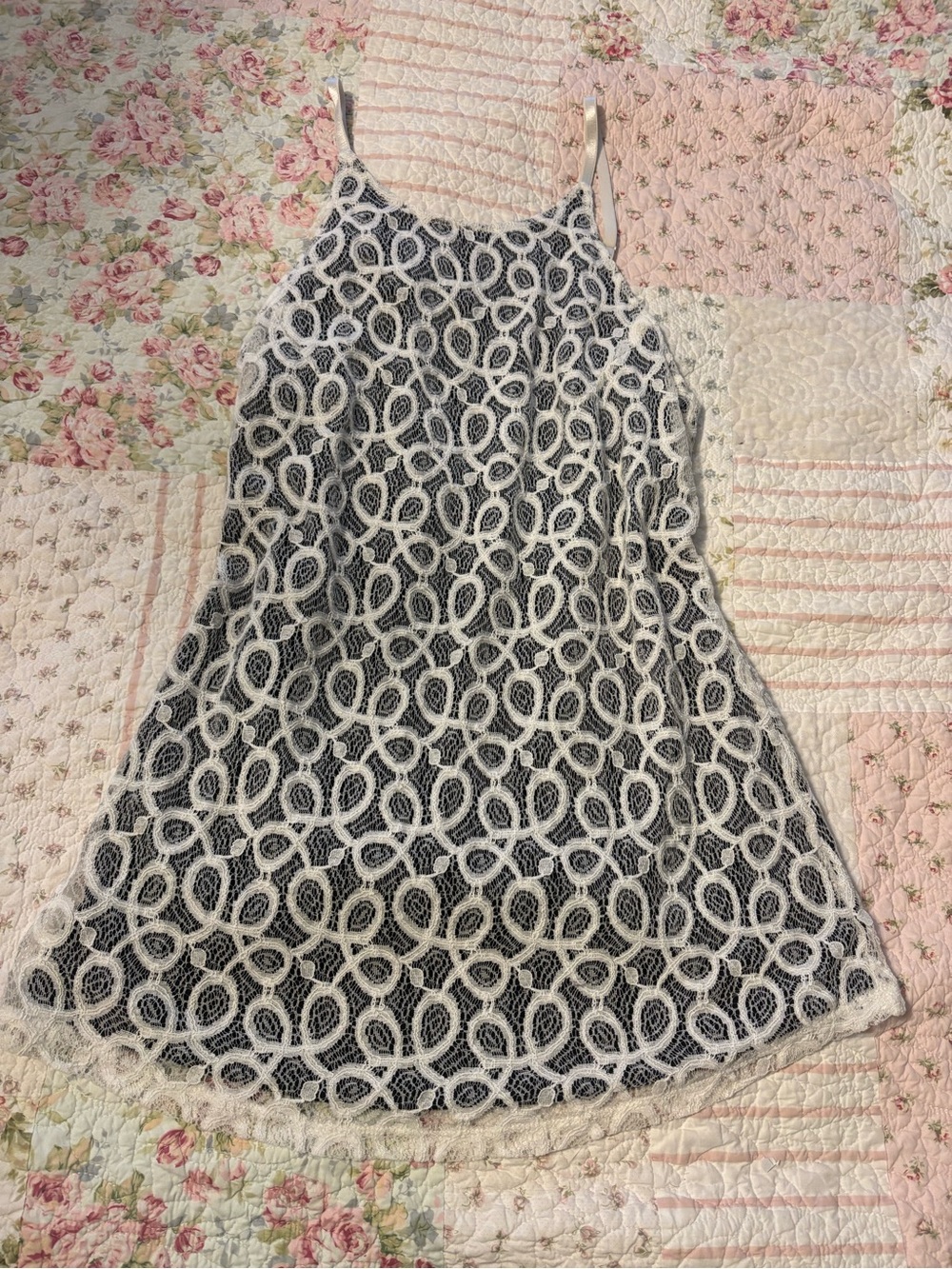 Motel Rocks Black Dress with White Lace Overlay